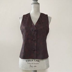 Vintage Ports brown vest sleeveless 1990s brown black brocade circular pattern